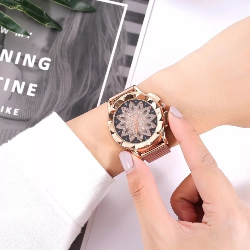 Fashion Women Rose Gold Flower Rhinestone Wrist Wa - Picture 7 of 10